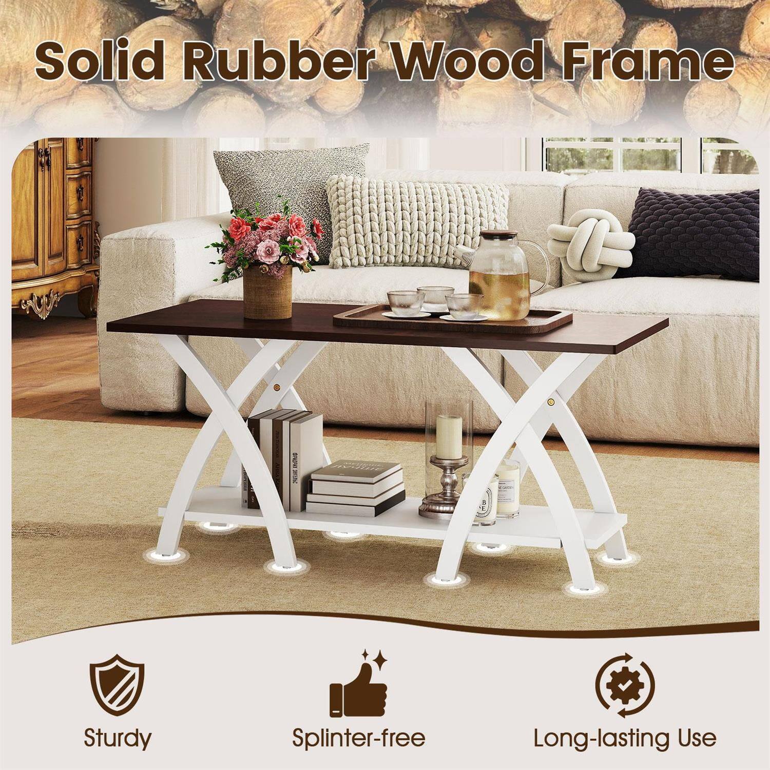 Solid Rubber Wood Frame  
Sturdy  
Splinter-free  
Long-lasting Use