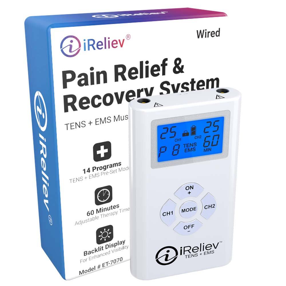 iReliev Wired iReliev Relief & Pain Recovery System TENS + EMS Mus
14 Programs Pre-Set Mode
60 Minutes Adjustable Therapy Time
Backlit Display For Enhanced Visibility
Model # ET-7070