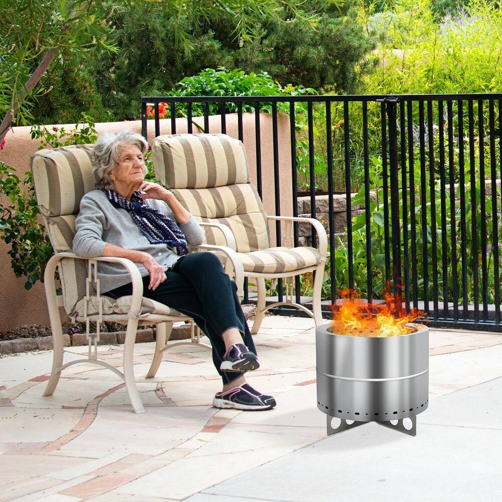 Left. Resenkos - Resenkos 19.3*19.3*16.7In Smokeless Fire Pit With Enhanced Safety, Outdoor Fireplace, Fire Resistance, Silver - Silver.