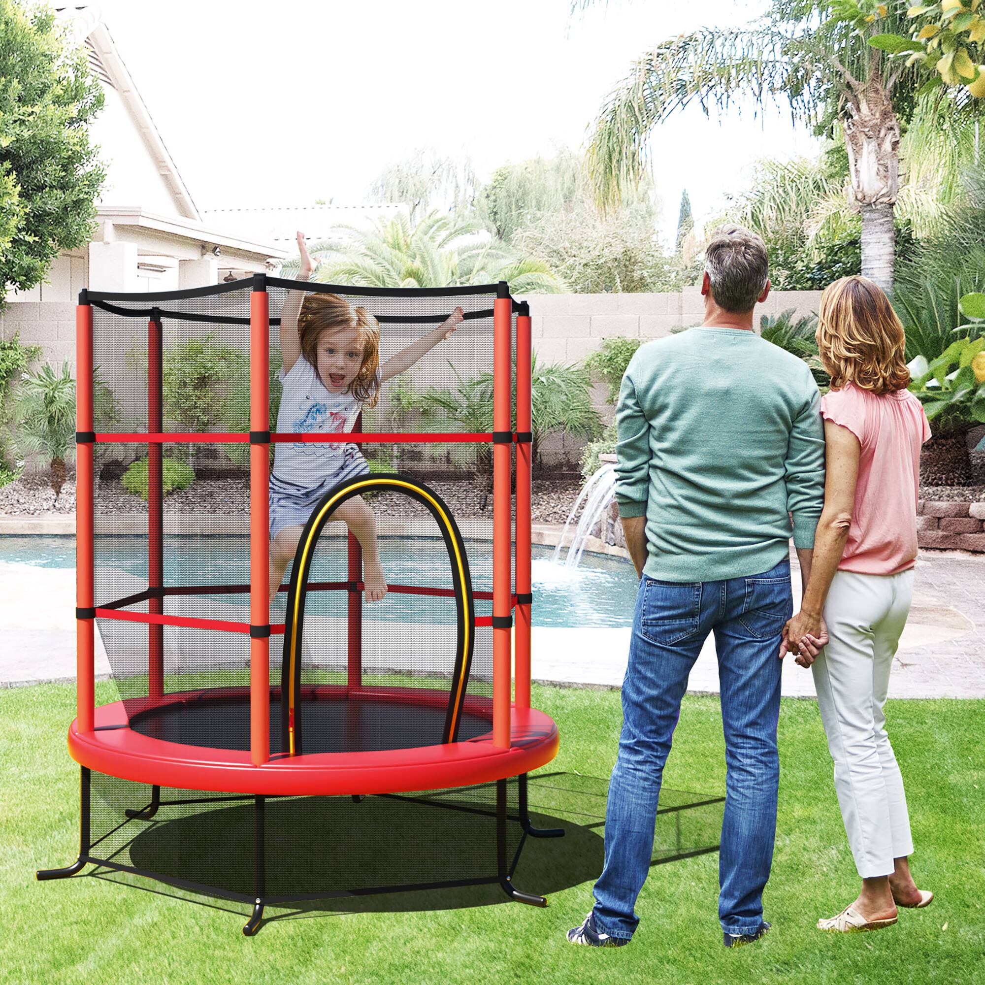 Alt View 2. Costway - Costway 55" Kids Trampoline Bouncing Jumping Mat Recreational Trampoline W/Enclosure Net - Red.