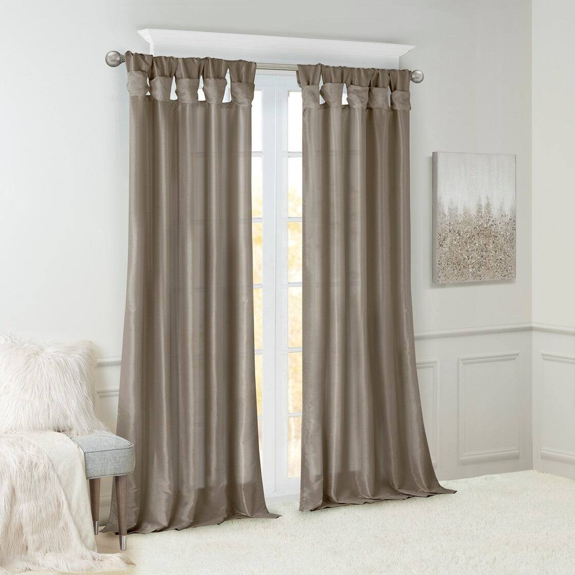 Angle. BreeBe - Twist Tab Lined Window Curtain Panel Pewter 50x108' - Pewter.