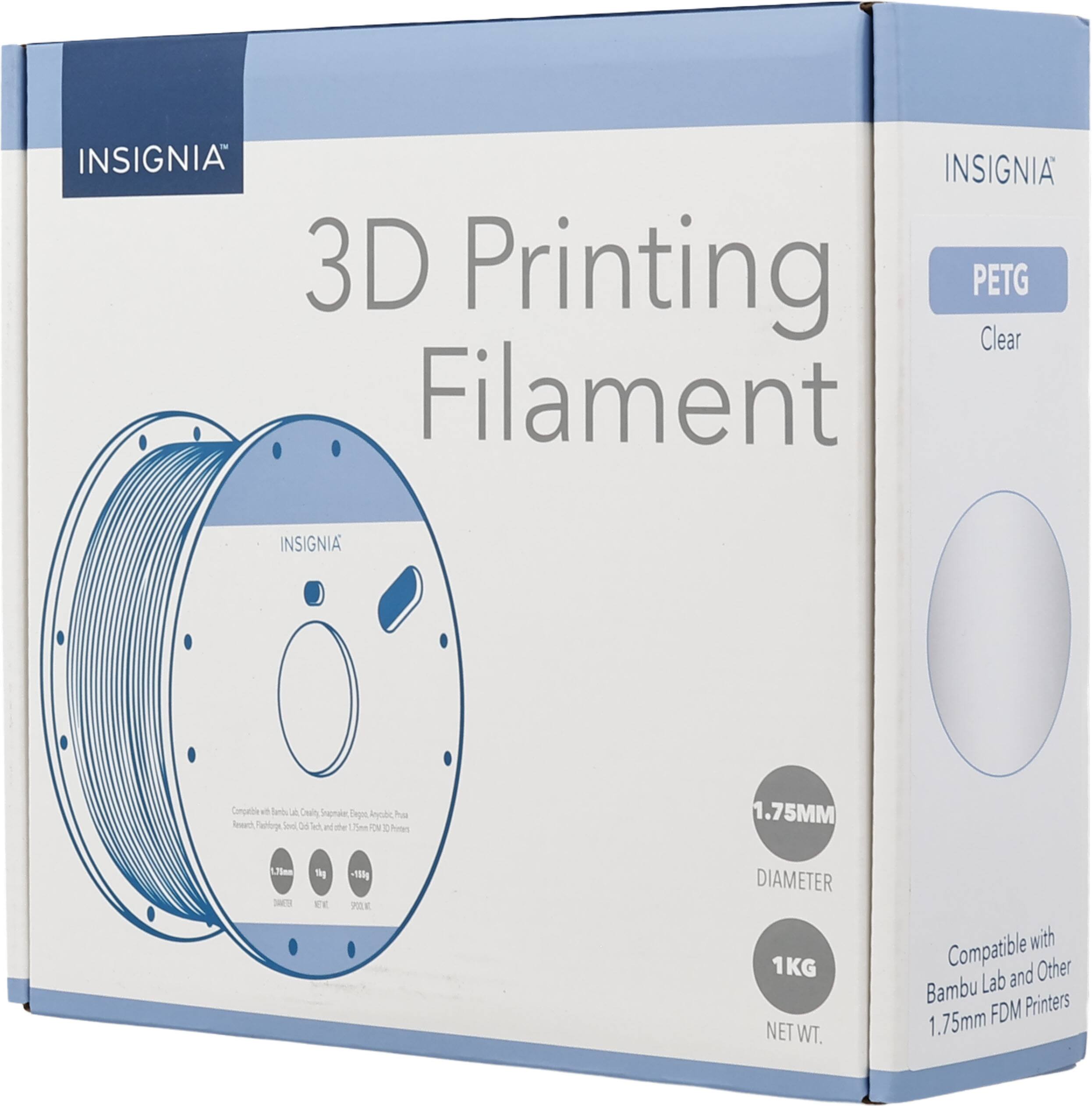 INSIGNIA 3D Printing PETG Clear Filament  
INSIGNIA Cerpaeine a Seis A  
Ingrpe Tages Anyc huu Anen "rogs lod D ah et de Lee ON I Potens  
1.75MM 7m DT Thg EE +188g PIE  
DIAMETER 1KG NET WT.  
Compatible with Lab and Other Bambu Printers 1.75mm FDM