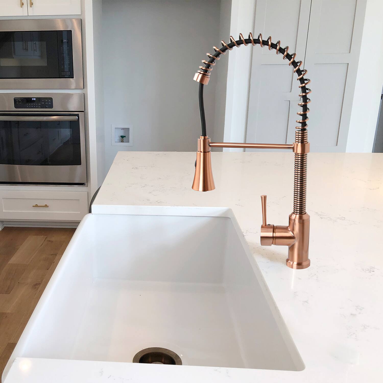 Alt View 4. Akicon - Akicon Solid Brass Single Handle Pre-Rinse Spring Kitchen Faucet with Pull Down Sprayer in Copper - Copper.