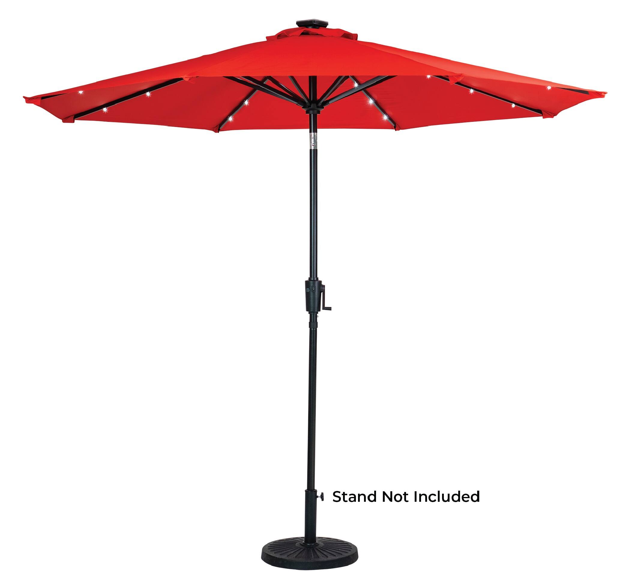 Front. Sun Ray - 9' Round Solar Lighted Umbrella - Ruby Red.