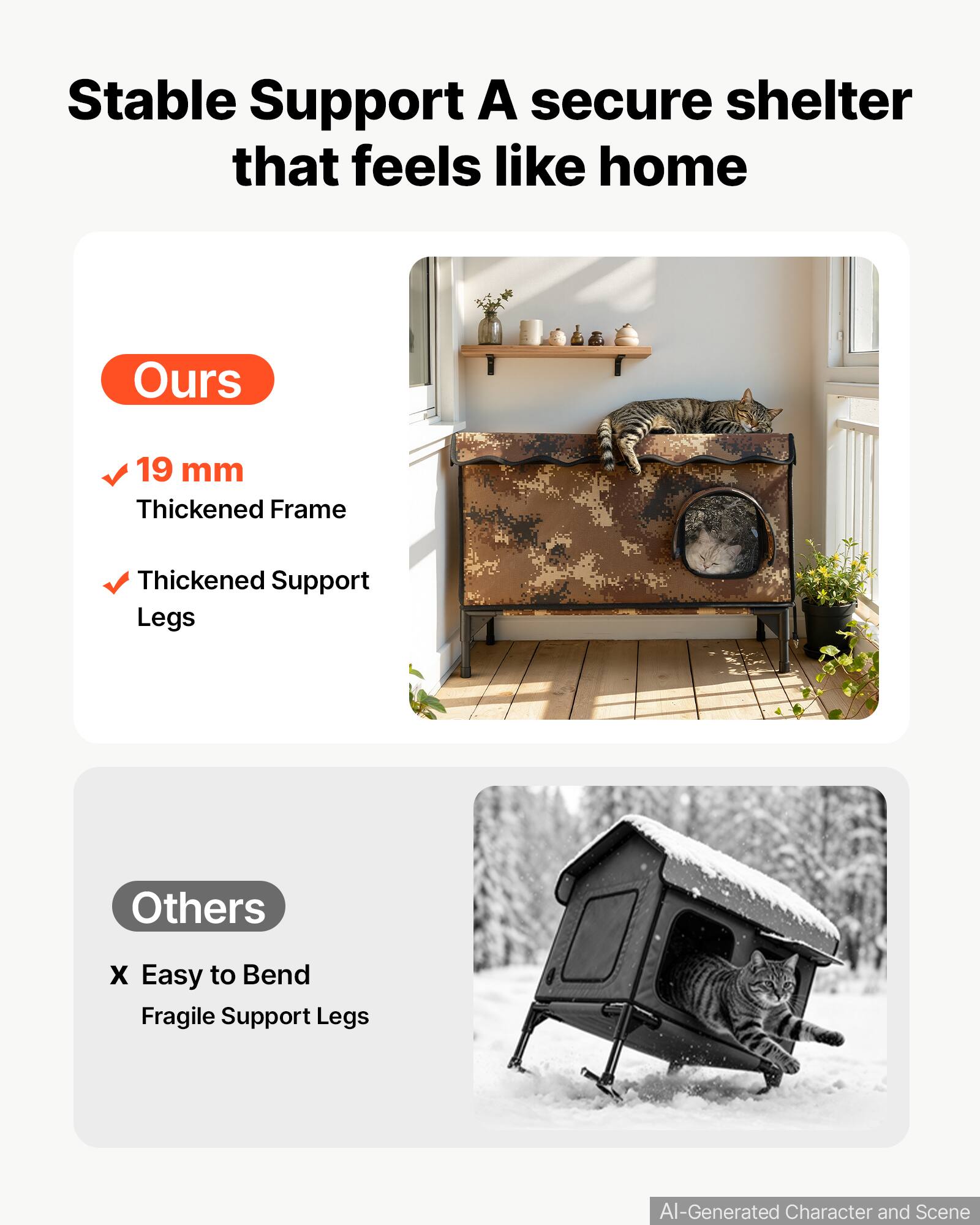 VEVOR Elevated Heated Cat House 25.4W Insulated Shelter with Heated Pad ...