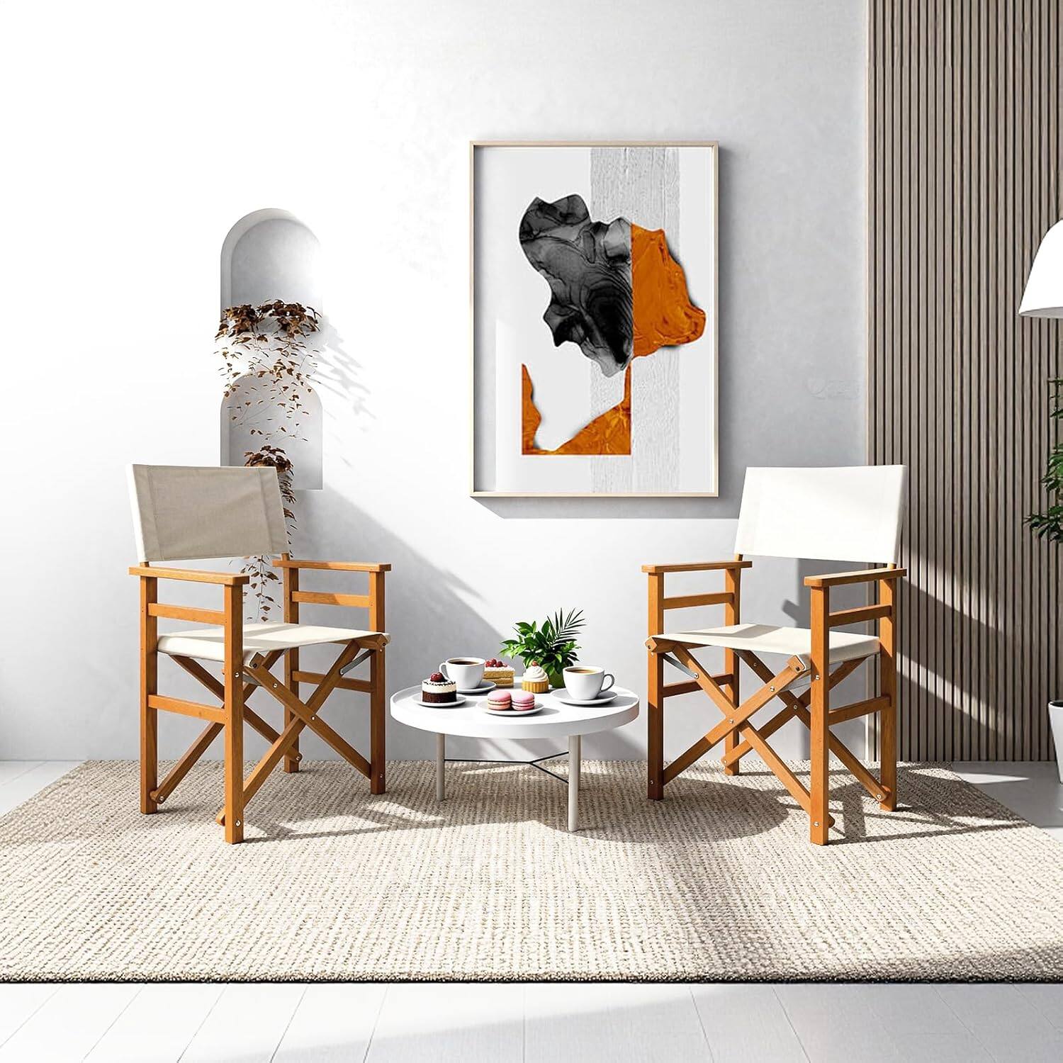 Alt View 5. Winado - 2 PCS Widen Folding Director Chair with Sturdy Wooden Frame & Beige Canvas, Portable, Durable for Outdoor Patio Camping - Off-white.