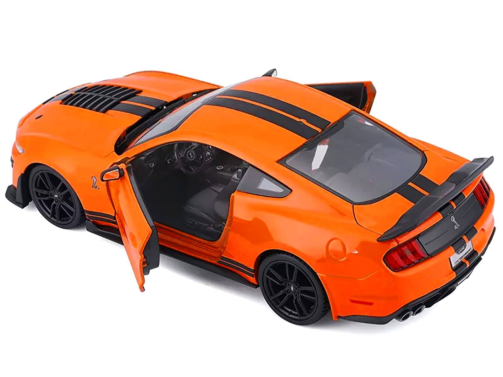 Angle. Maisto - 2020 Ford Mustang Shelby GT500 Bright Orange with Black Stripes 1/24 Diecast Model Car by Maisto - Bright Orange with Black.