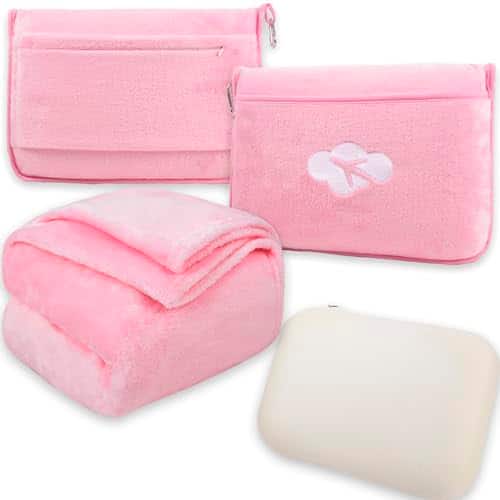 Pacoar Cade - Blanket Pillow For Airplane Travel - 3 In 1 And Set Women Gifts Plane Compact With Bag Long Flight International - Pink