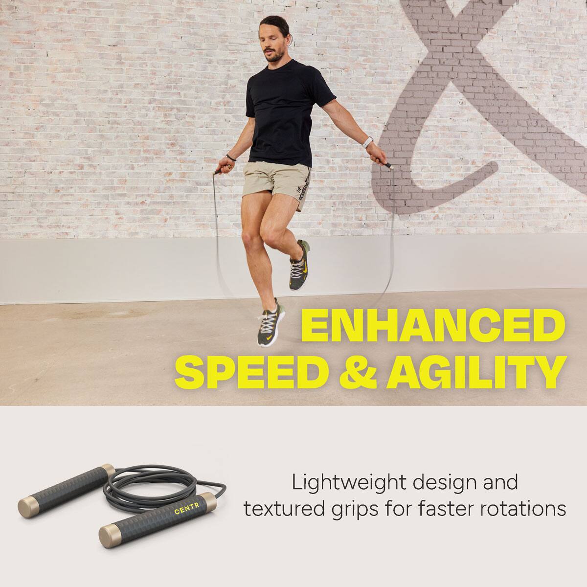 The text on the image reads: "Enhanced Speed & Agility." This refers to the benefits of using the resistance bands, which are designed to improve speed and agility through lightweight construction and textured grips for faster rotations.