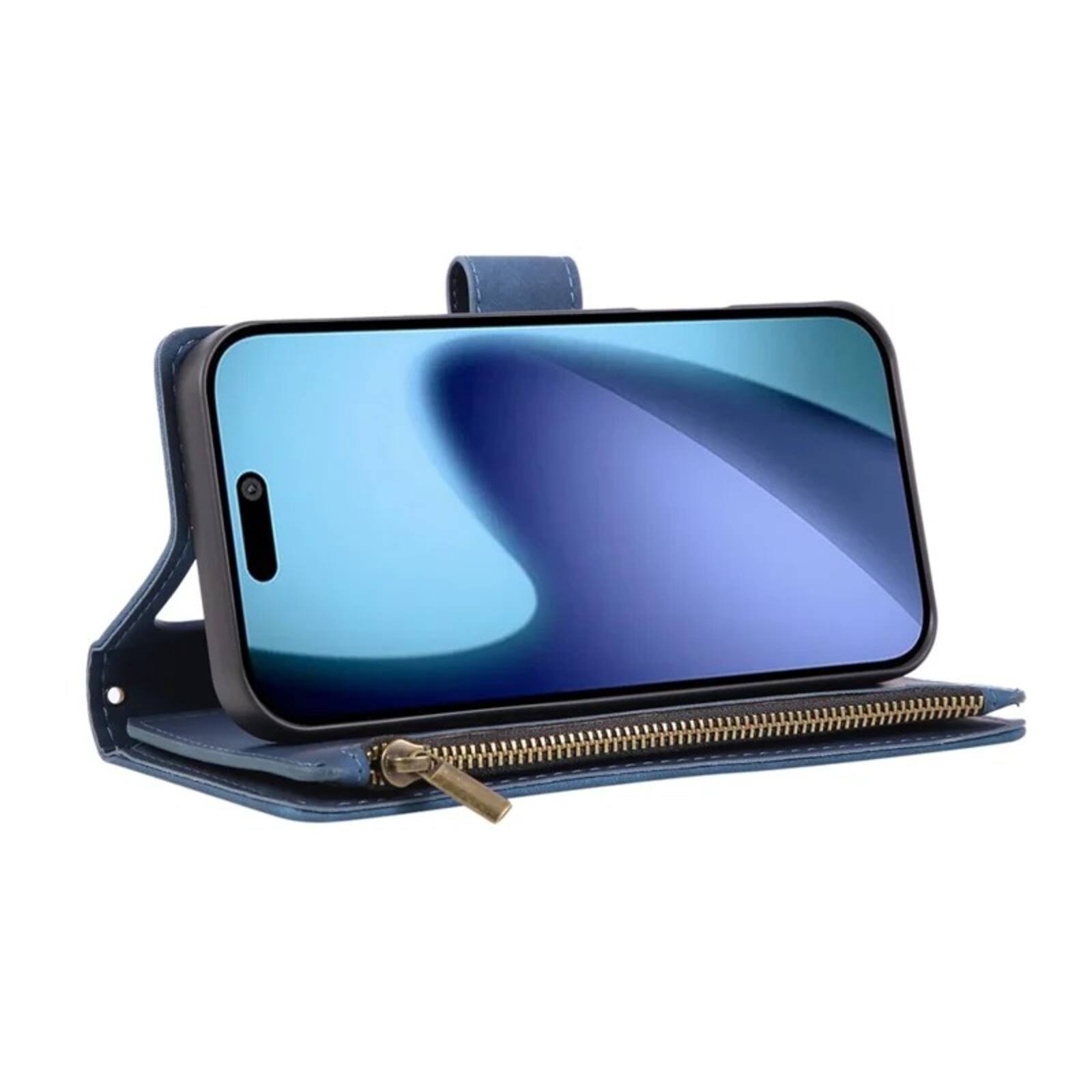 Alt View 1. UUCOVER - Wallet Case for Apple iPhone 18 Pro with Card Slots Cash Holder, Zipper Pocket, Wrist & Shoulder Strap, Flip Stand Cover - Blue.