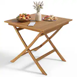 Costway - Solid Teak Wood Folding Outdoor Table, 32-Inch Square Patio Dining Table for 4 - Natural
