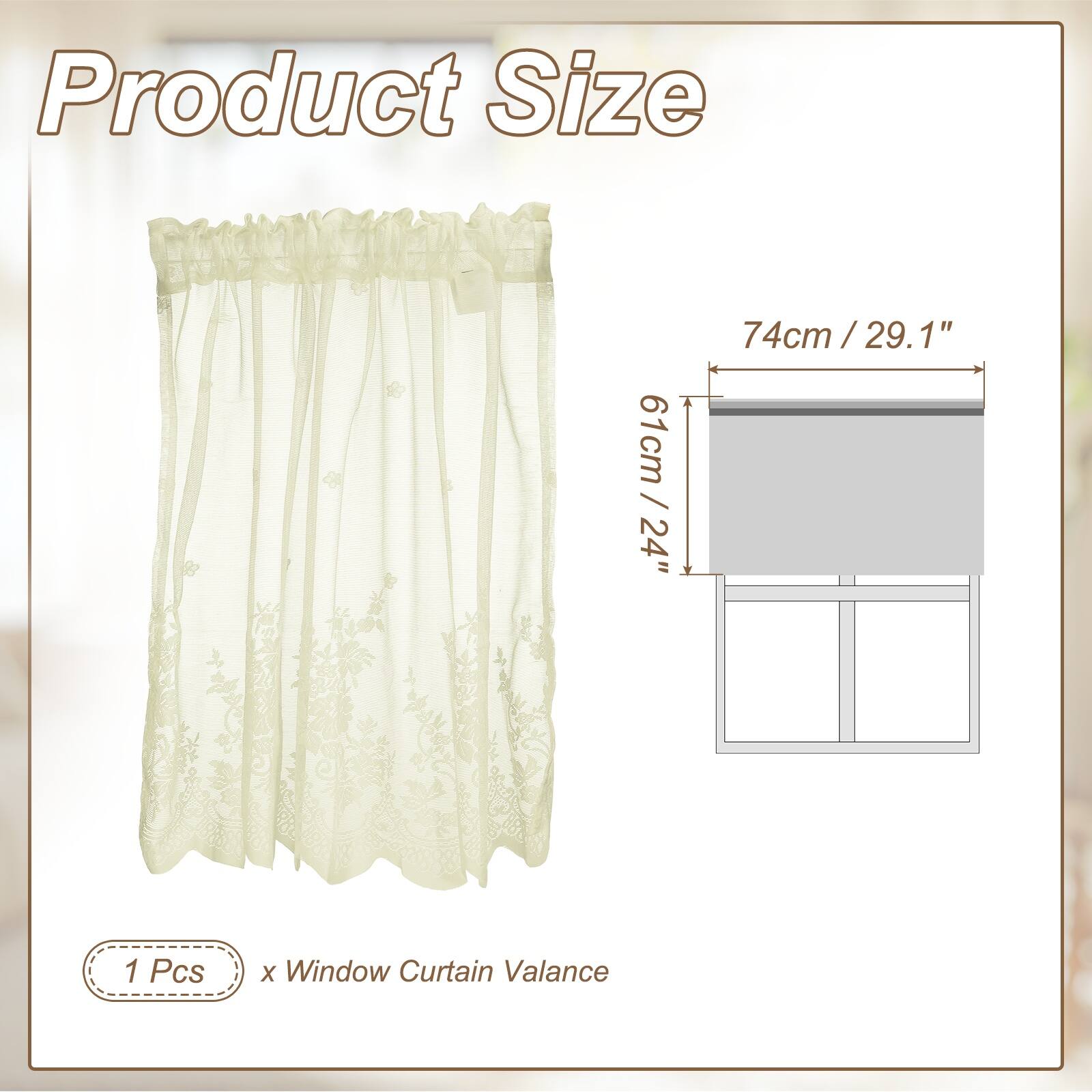 Product Size: 61cm / 24" x 74cm / 29.1"  
1 Pcs x Window Curtain Valance