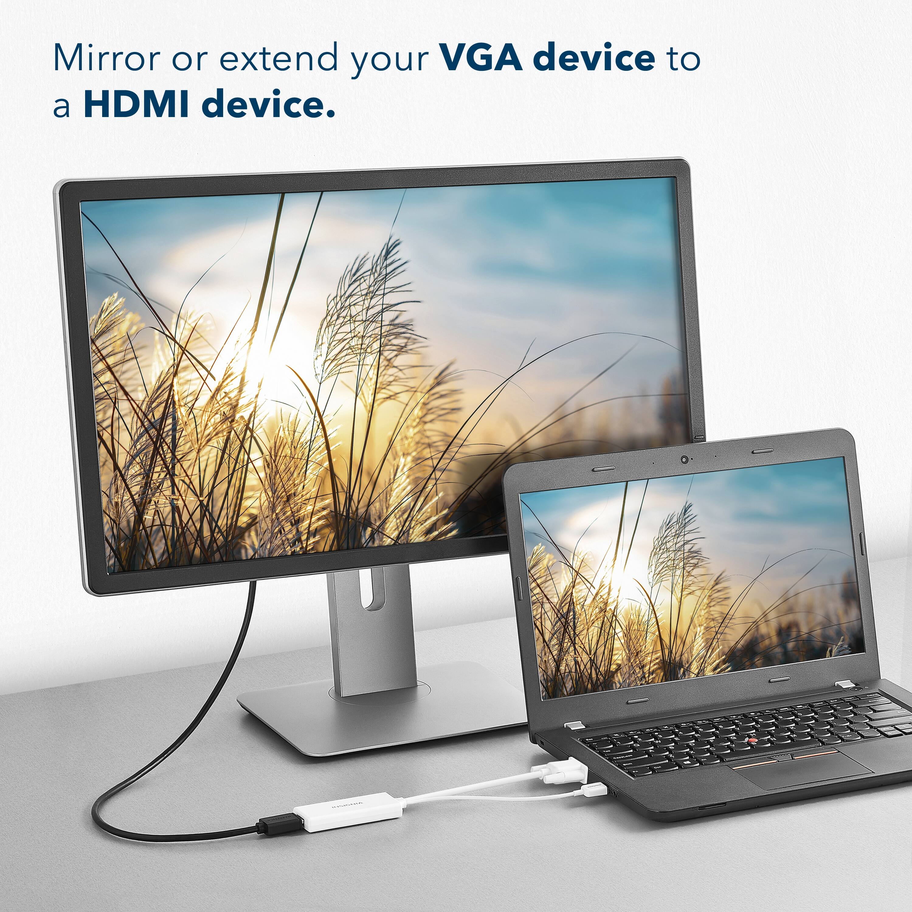 Mirror or extend your VGA device to a HDMI device.