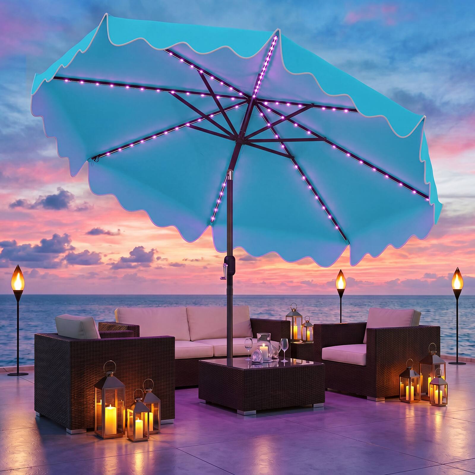 Alt View 1. Costway - Costway 10FT Solar Outdoor Market Table Umbrella with 112 Color-Changing Flowing LED Lights - Turquoise.