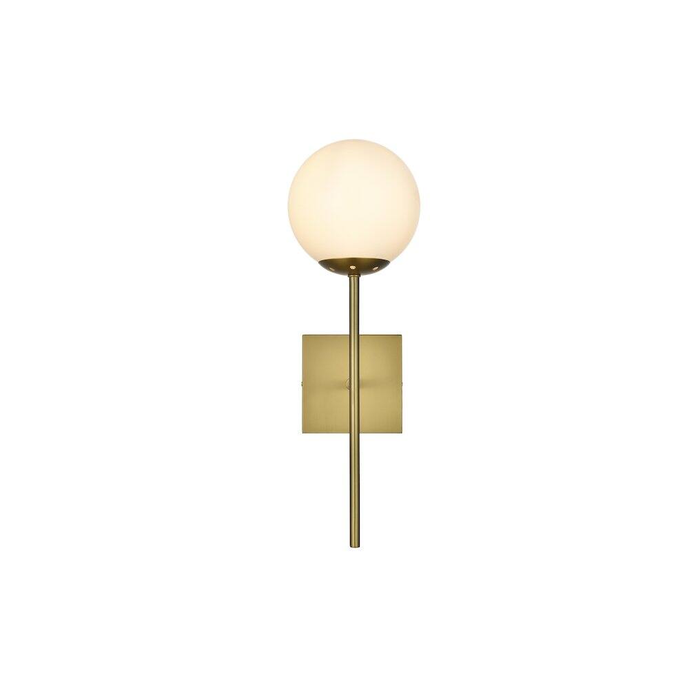 Left. Living District - Neri 6 Inch Wall Sconce White Shade in Satin Gold - Satin Gold And White.