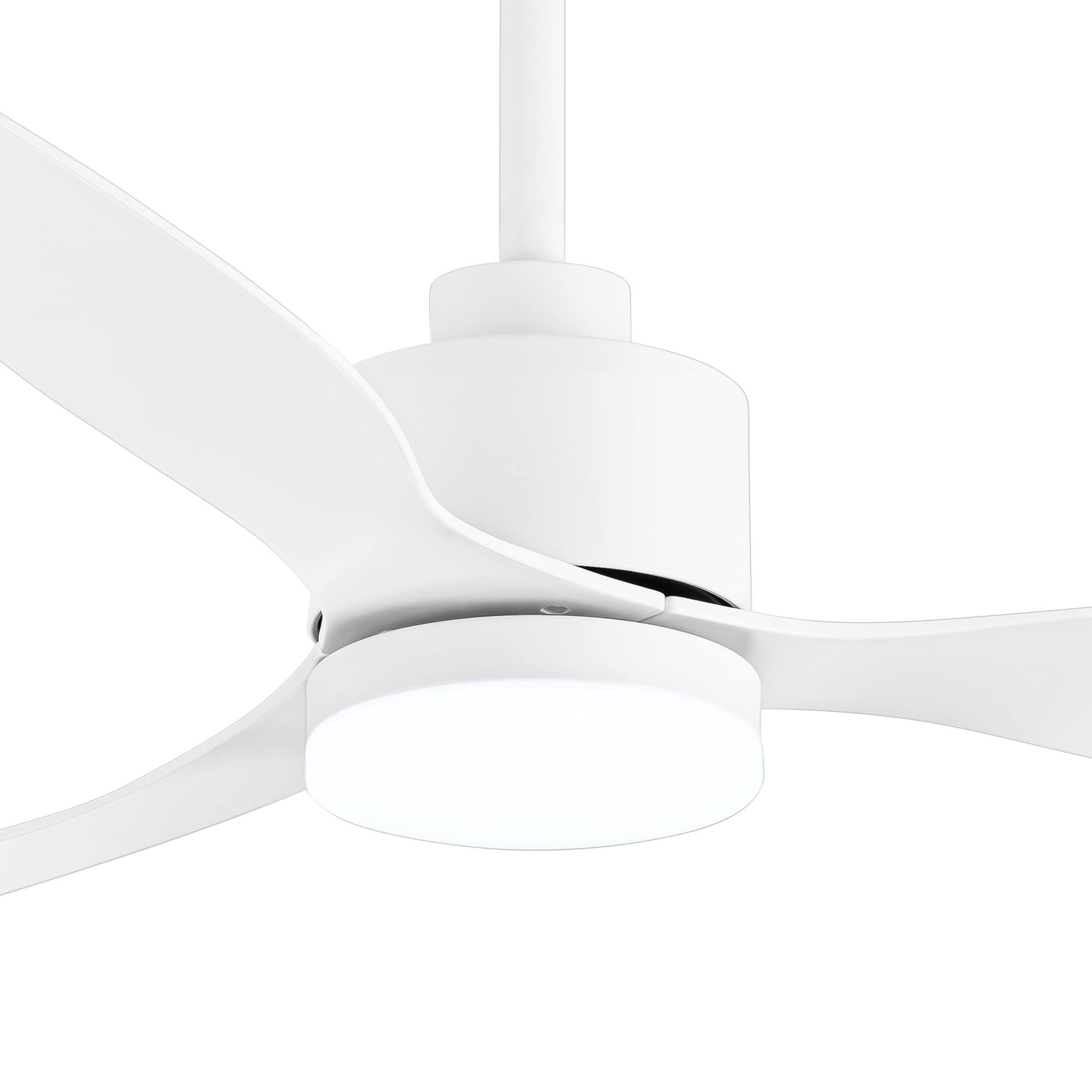 Left. Breezary - 52" Indoor Ceiling Fan, 3 ABS Blades, 6-Speed DC Motor, Remote Control, Memory/Timer, 3-Color LED Light, 5"/10" Downrods - Matte White.