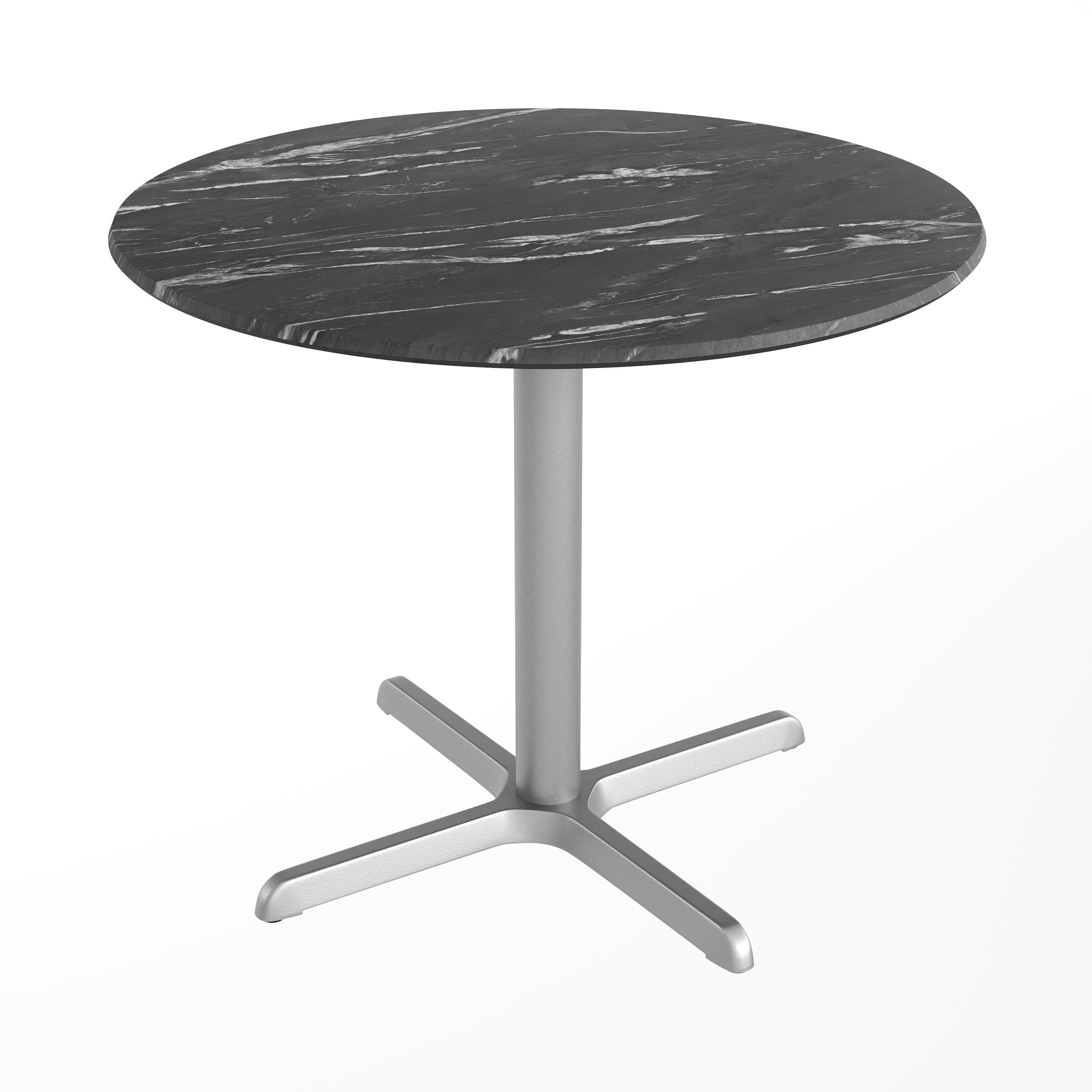 Emma + Oliver - PureShield Indoor Outdoor Tabletop with Seam-Free Surface Innovation and Cast Iron Bistro Table Base - Black Faux Marble/Silver Base price history on PriceWatchPro
