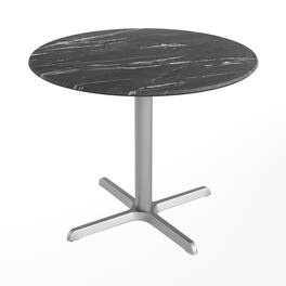 Emma + Oliver - PureShield Indoor Outdoor Tabletop with Seam-Free Surface Innovation and Cast Iron Bistro Table Base - Black Faux Marble/Silver Base