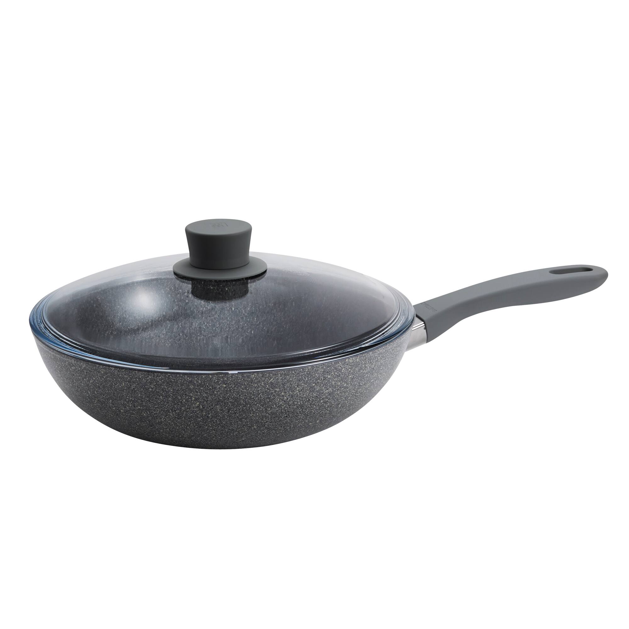 Front. ZWILLING - ZWILLING Parma Plus Ceramic 11-inch Aluminum Ceramic Nonstick Wok with Lid - Grey.