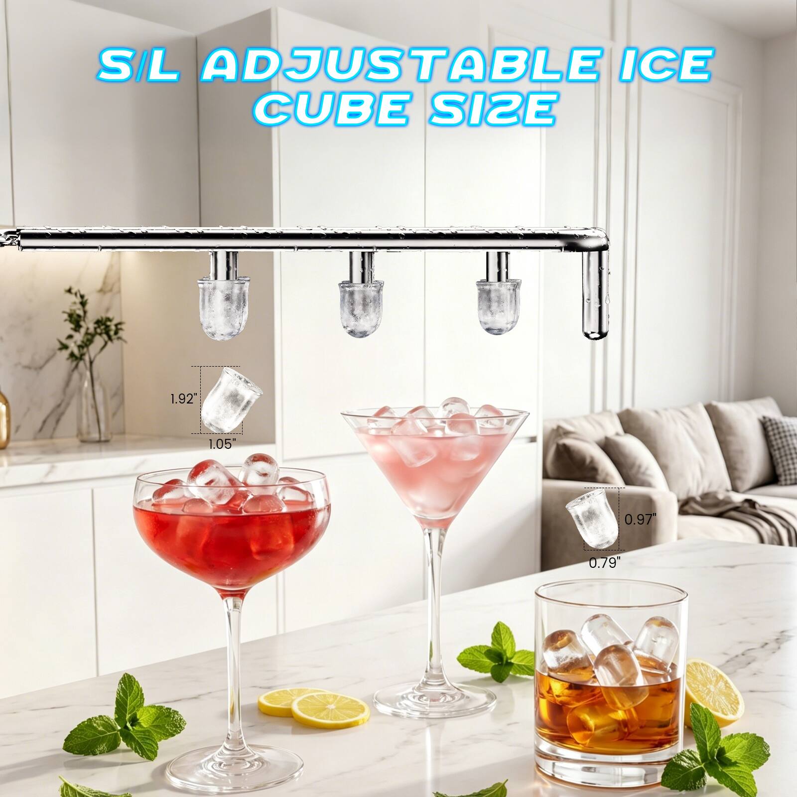 S/L ADJUSTABLE ICE CUBE SIZE

1.92"
1.05"
0.97"
0.79"