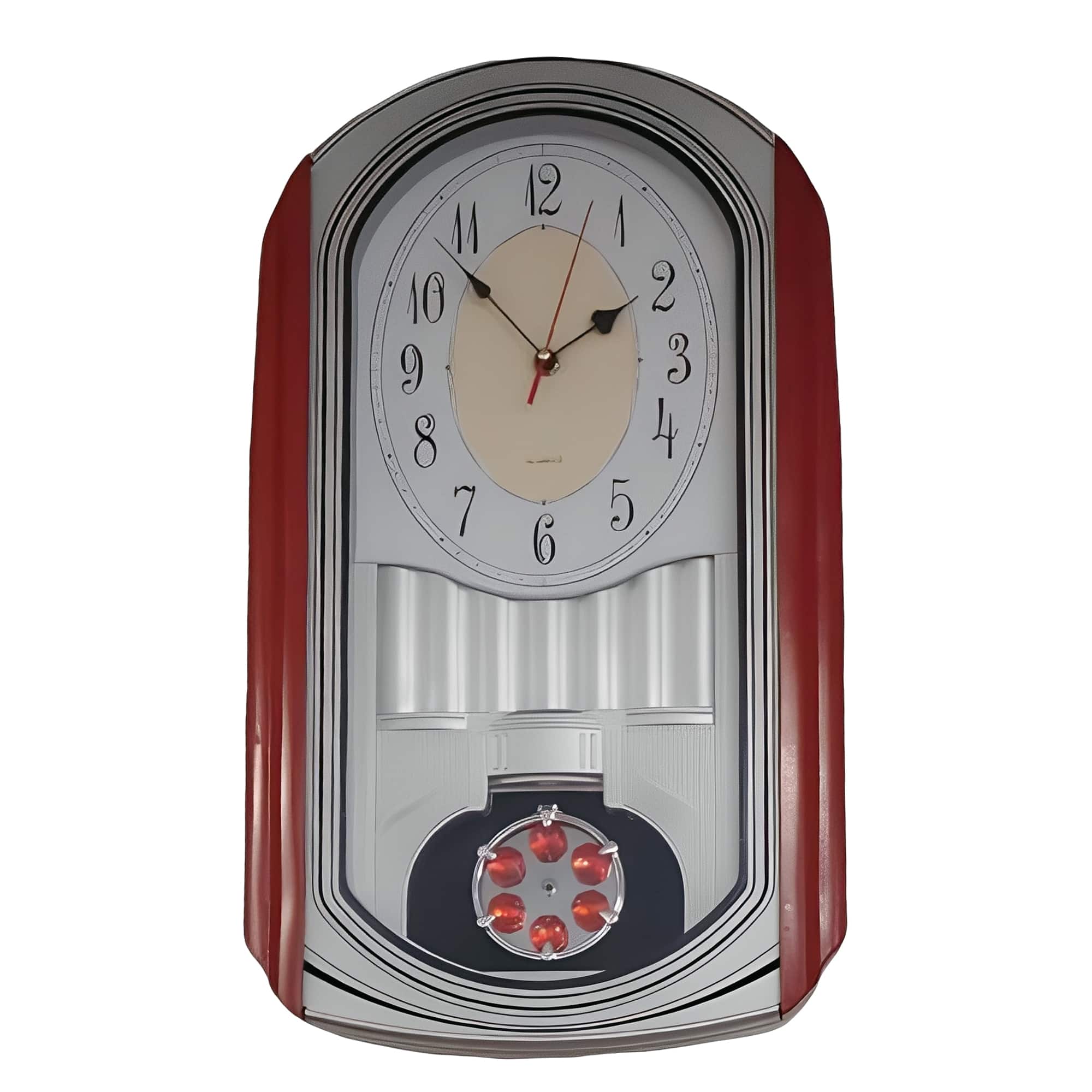 FC Design - 20"W Red & Silver Modern Analog Pendulum Wall Clock - Multicolor