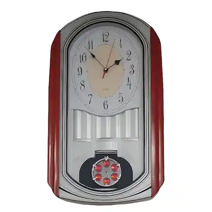 Front. FC Design - 20"W Red & Silver Modern Analog Pendulum Wall Clock - Multicolor.