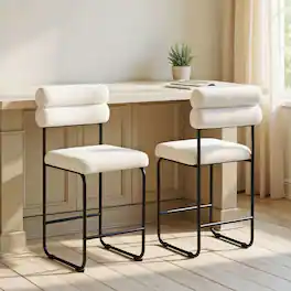 Kadyn - Set of 2 26-Inch Counter-Height Bar Stools with Metal Frame and Footrest, and Black - White