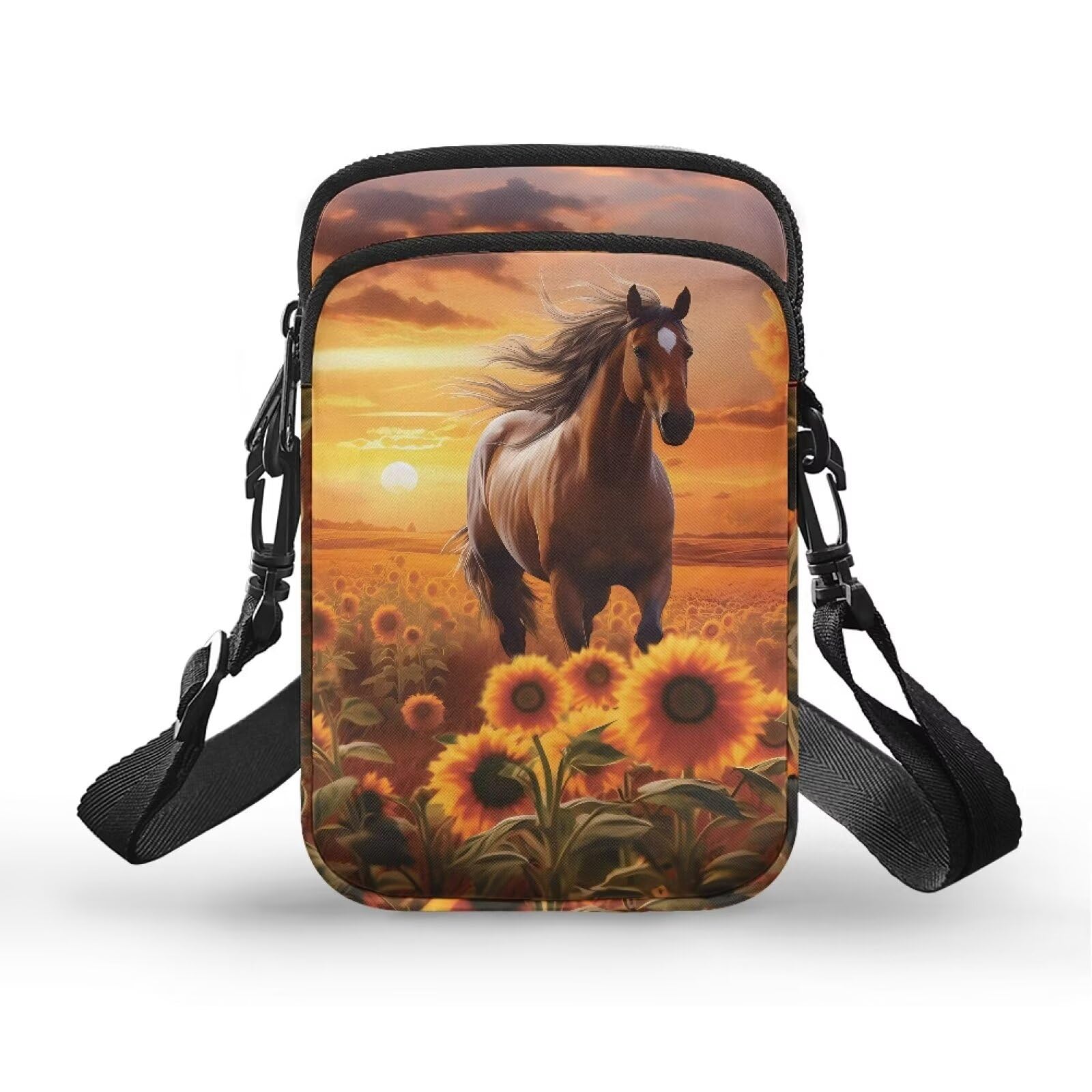 Front. Vulpecula Spade - Small Crossbody Wallet Phone Bag Women Mini Crossbody Purse Cell Phone Shoulder Bag Mini Wallet Over Shoulder Strap - Sunflower Horse.