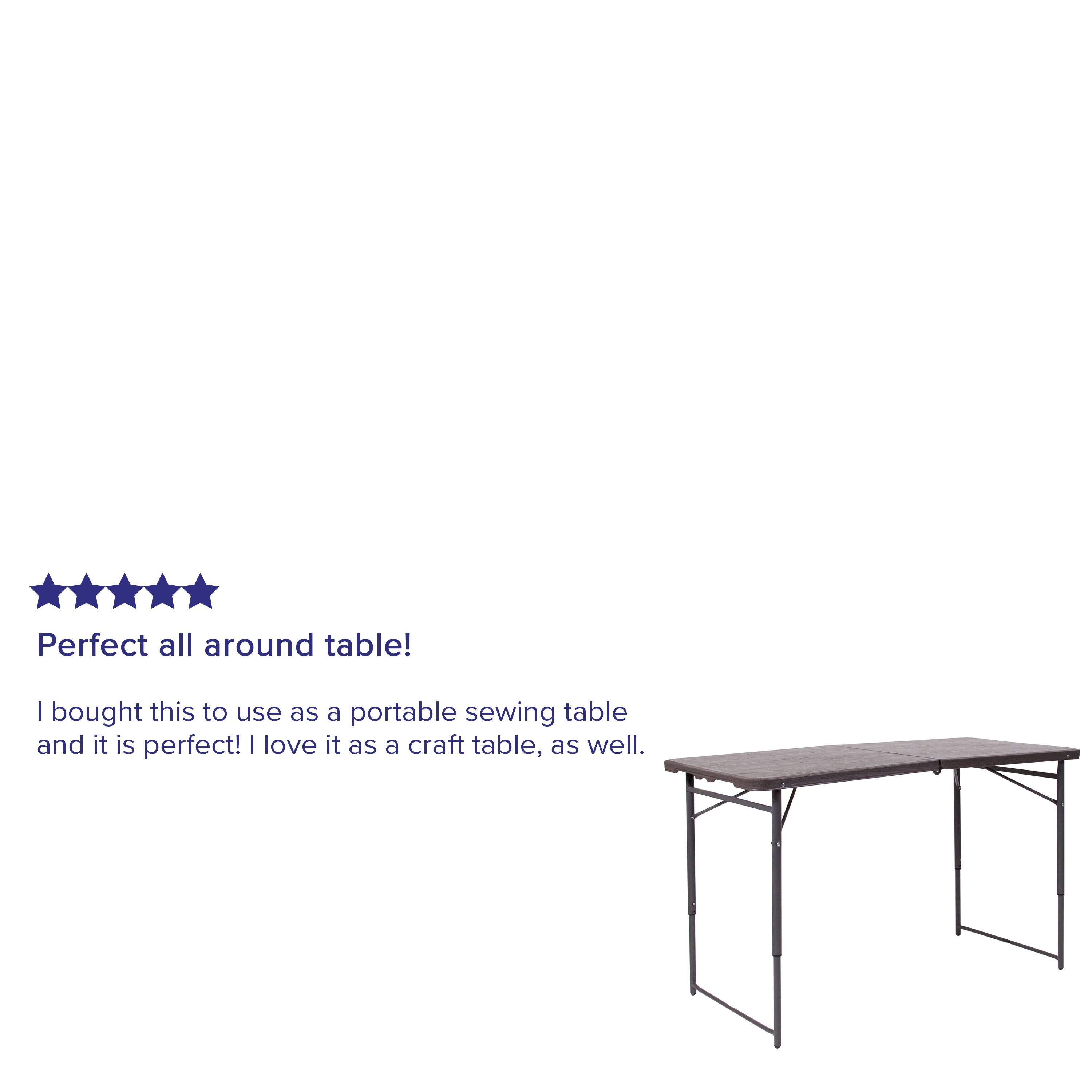 Perfect all around table!  
I bought this to use as a portable sewing table and it is perfect! I love it as a craft table, as well.