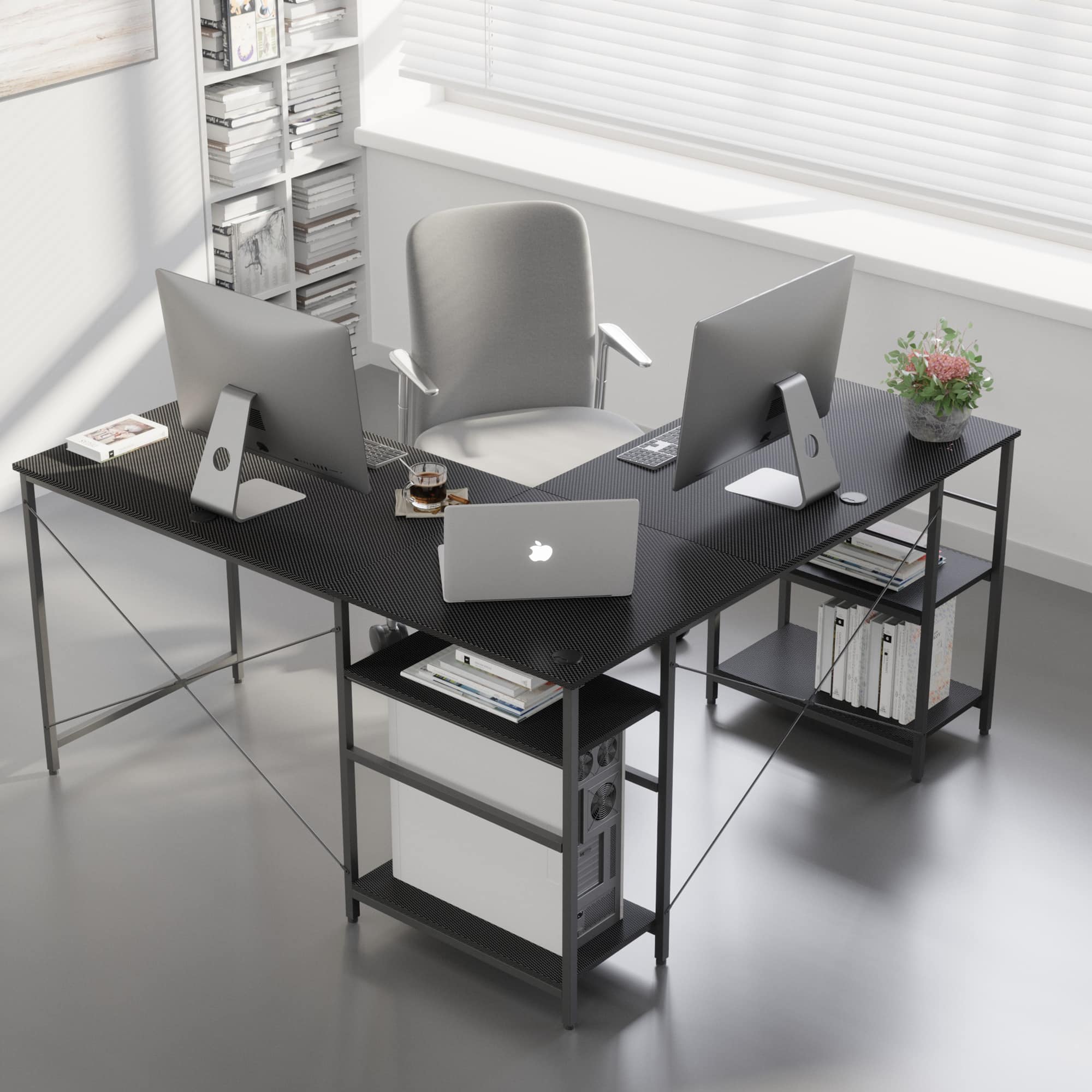 Front. Bestier - Bestier 59inch L Shaped Desk with Shelves Home Office Gaming Computer Desk - black.