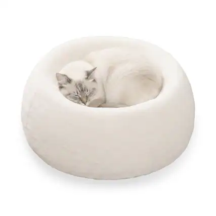 Front. PawsPik - Perfect Comfort Orthopedic Faux Rabbit Fur Memory Foam Cat & Small Dog Bed - White.
