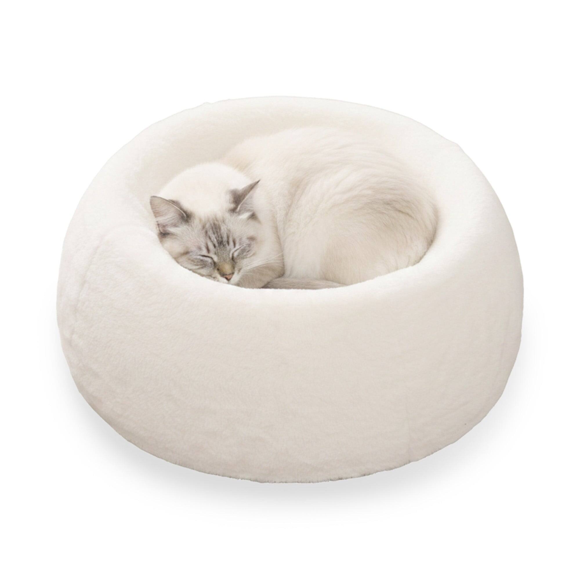 Front. PawsPik - Perfect Comfort Orthopedic Faux Rabbit Fur Memory Foam Cat & Small Dog Bed - White.