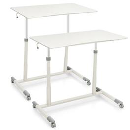 Ecooso - Height Adjustable Rolling Desk, Sit-to-Stand Laptop Table with Mobile Wheels for Home Office - White