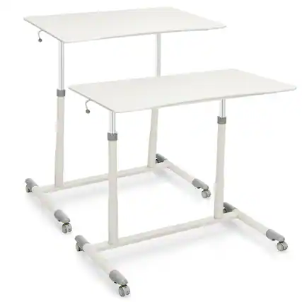 Front. Ecooso - Height Adjustable Rolling Desk, Sit-to-Stand Laptop Table with Mobile Wheels for Home Office - White.