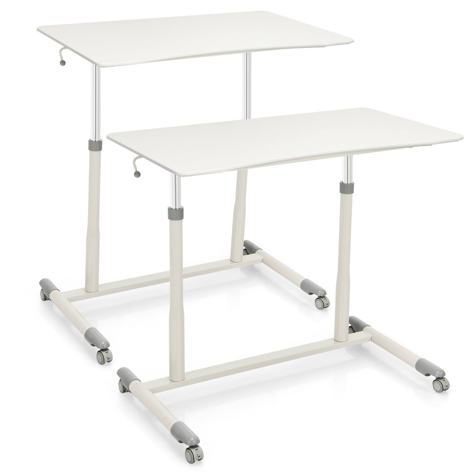 Front. Ecooso - Height Adjustable Rolling Desk, Sit-to-Stand Laptop Table with Mobile Wheels for Home Office - White.