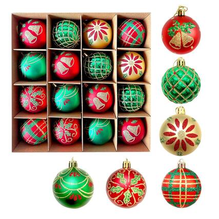 Front. Acekool - 16PCS 2.36in Christmas Balls Ornaments Colored for Xmas Tree Decor Holiday Party Decoration Wine Red Gold - Red Gold.