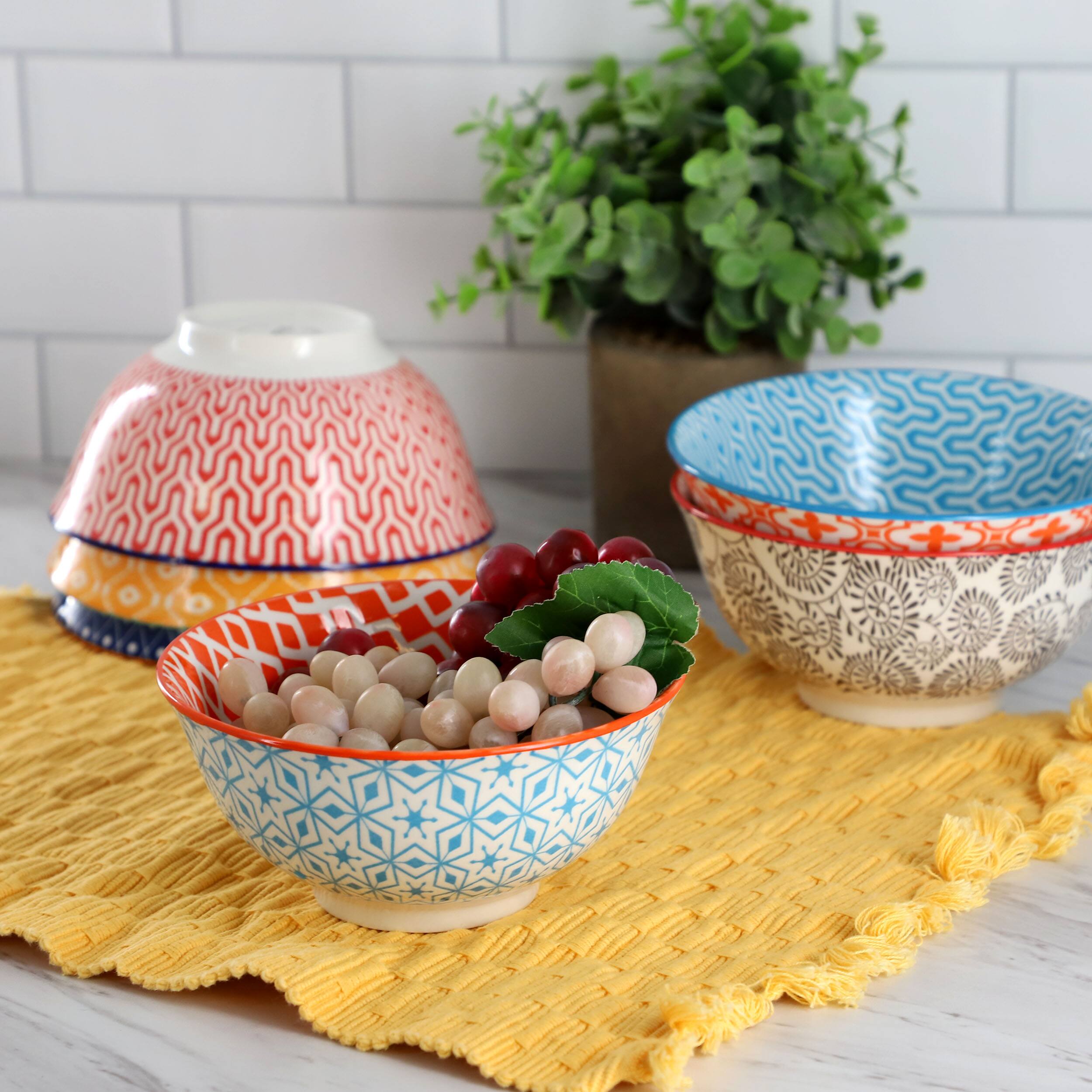 Alt View 2. Elama - Elama Roxey 6 Piece Assorted Design 20oz Porcelain Footed Bowl Set in Multicolor - Multi.