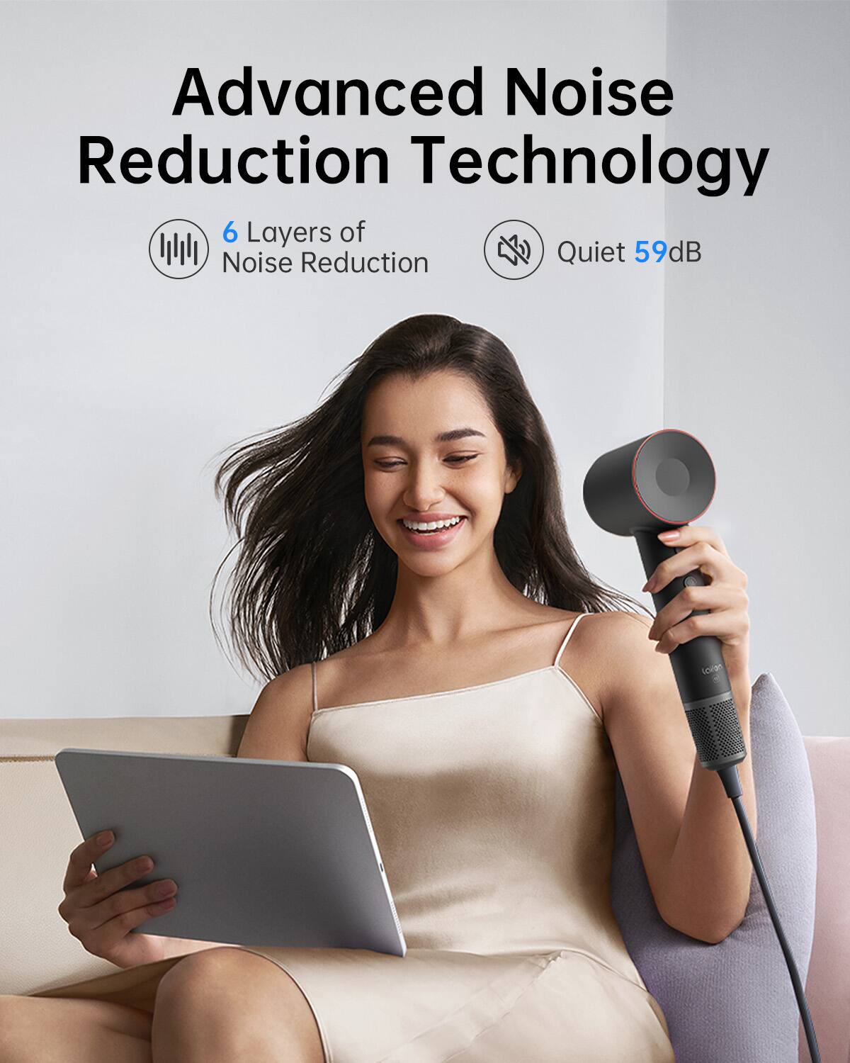 Advanced Noise Reduction Technology: 6 Layers of Noise Reduction, Quiet 59dB, Lian