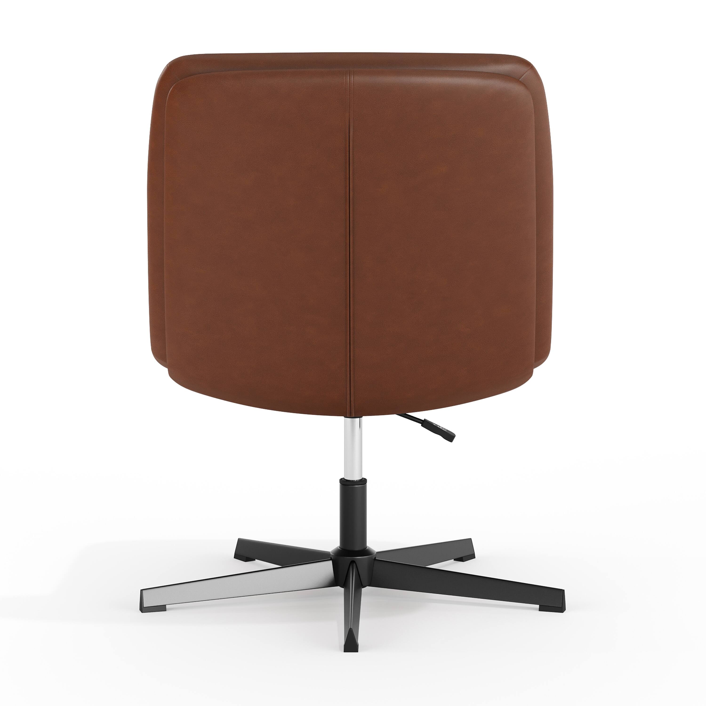 Back. Flash Furniture - Chloe Commercial Wide Mid-Back Cognac Padded LeatherSoft Armless Stationary Task Office Chair with Adjustable Height, Sw - Brown.