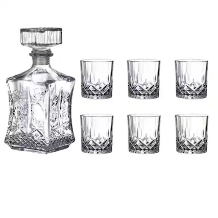 Front. Kitcheniva - 25 oz Stylish Glass Whiskey Decanter Set with Stopper - Includes 6 Glasses (7.4 oz) - Clear.