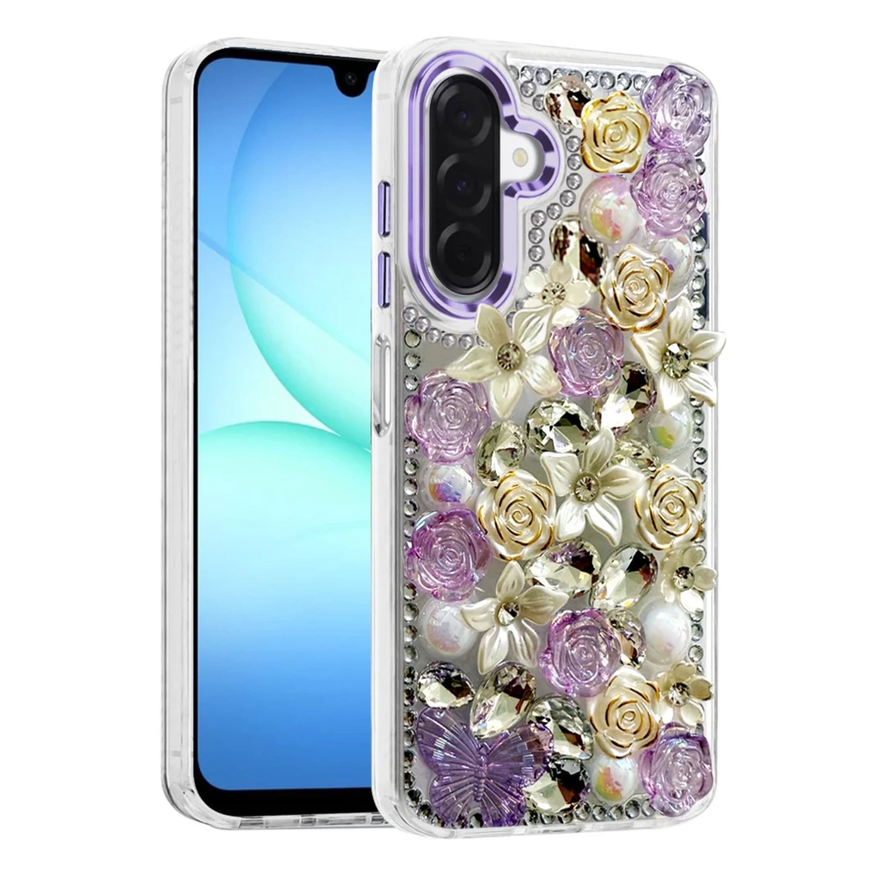 Kitcheniva - Floral Arrangement 3D Bling Design Phone Case With Tempered Glass For Samsung Galaxy A17 5G - Purple price history on PriceWatchPro