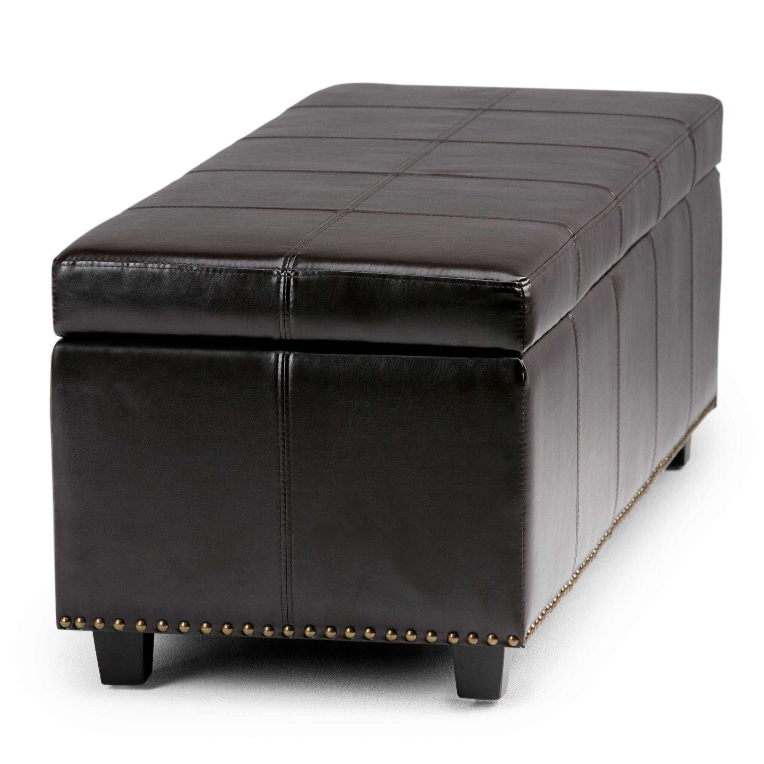 Alt View 4. Simpli Home - Kingsley 48 inch Wide Large Storage Ottoman in Coffee Brown Vegan Leather - Coffee Brown.