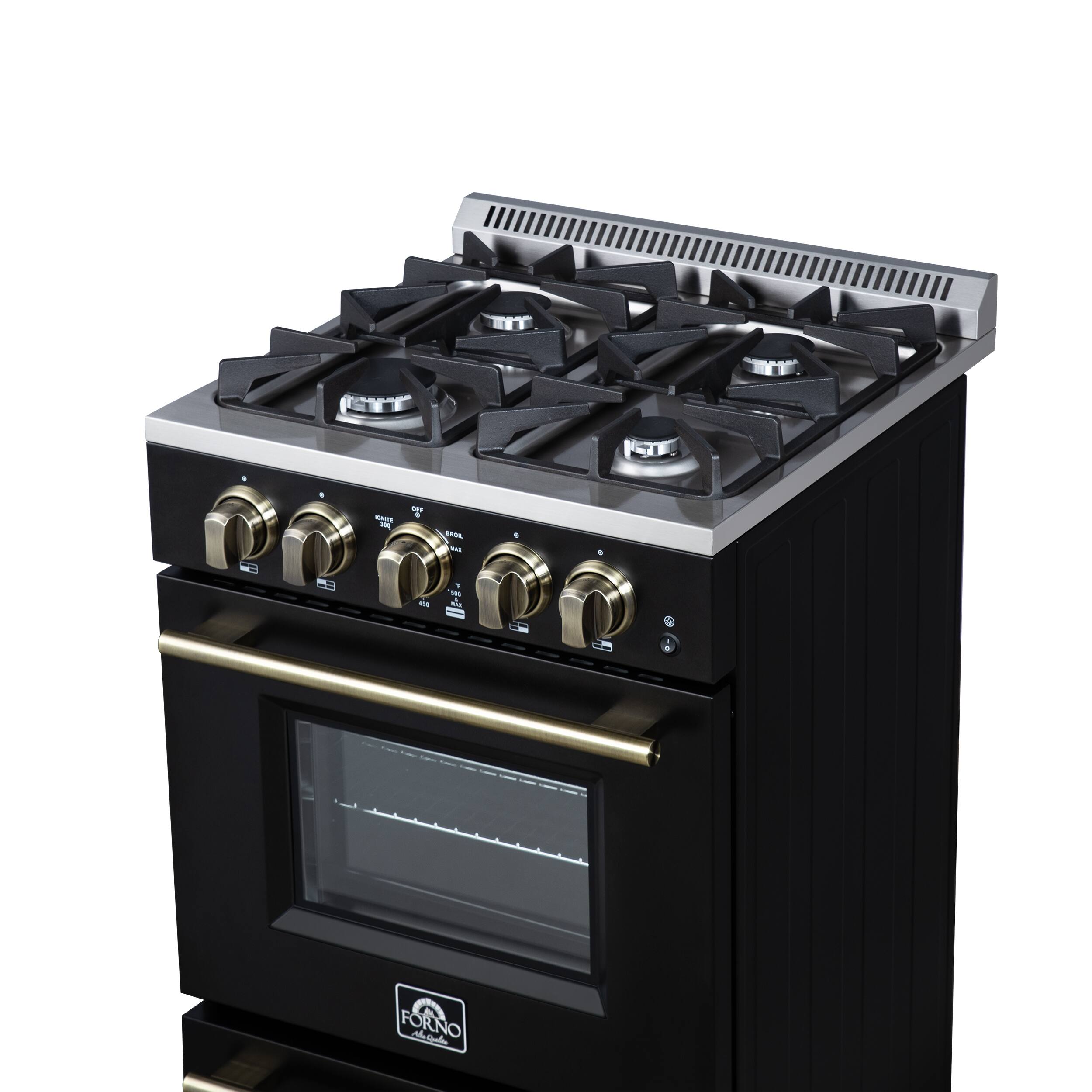 Alt View 5. Forno Appliances - Breno 2.3 Cu. Ft. Freestanding Gas Range with Antique Brass Accents - Black.