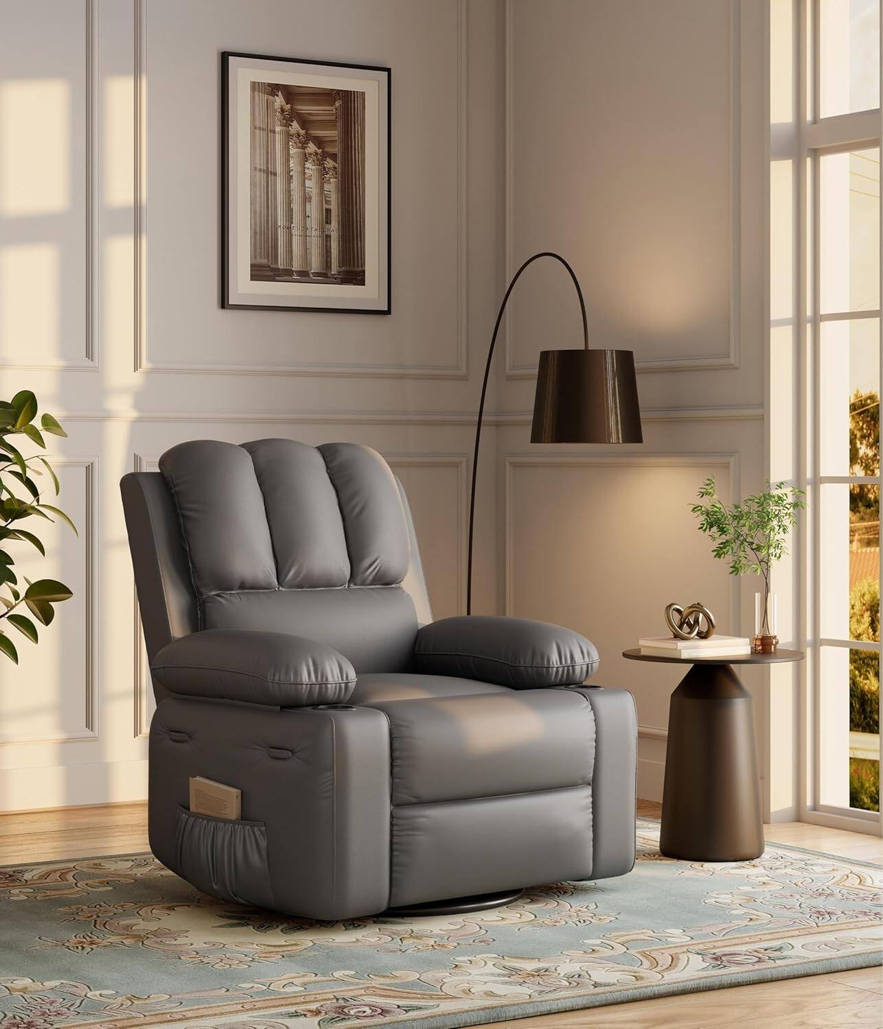 Front. Acekool - Recliner Chair, 360° Swivel Rocker Chair with Heat and Massage, Soft Lazy Boy Recliner Chair - Grey.