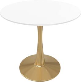 LeisureMod - Bristol 27" Round Sintered Stone or MDF Dining Table, Modern Pedestal Base - Heavy Duty Steel Kitchen Table - MDF - White