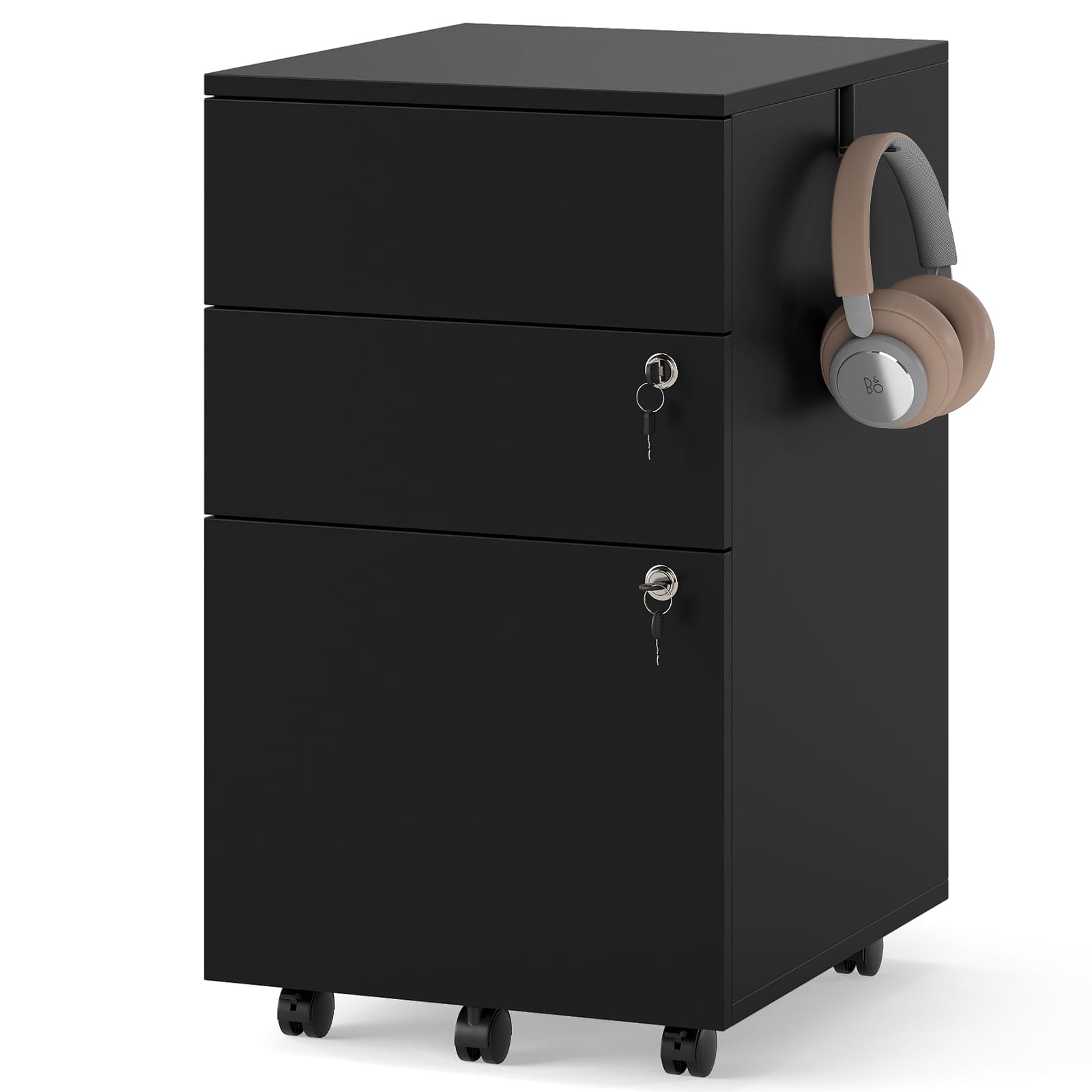 Gymax - 3-Drawer File Cabinet Rolling File Organizer w/ Lock & 4 Keys for Letter/Legal/A4 Black - Blue