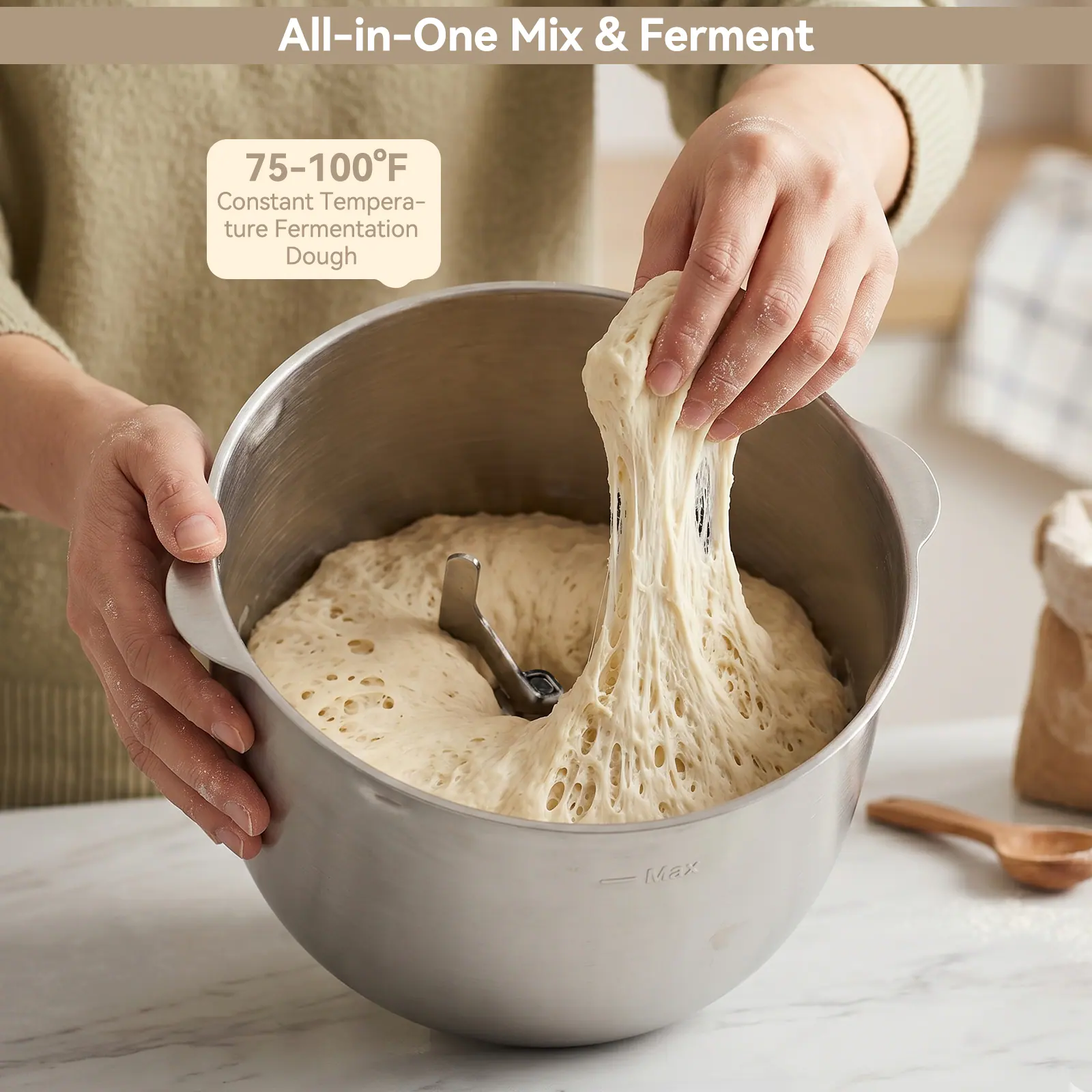 All-in-One Mix & Ferment

75-100°F Constant Temperature Fermentation Dough