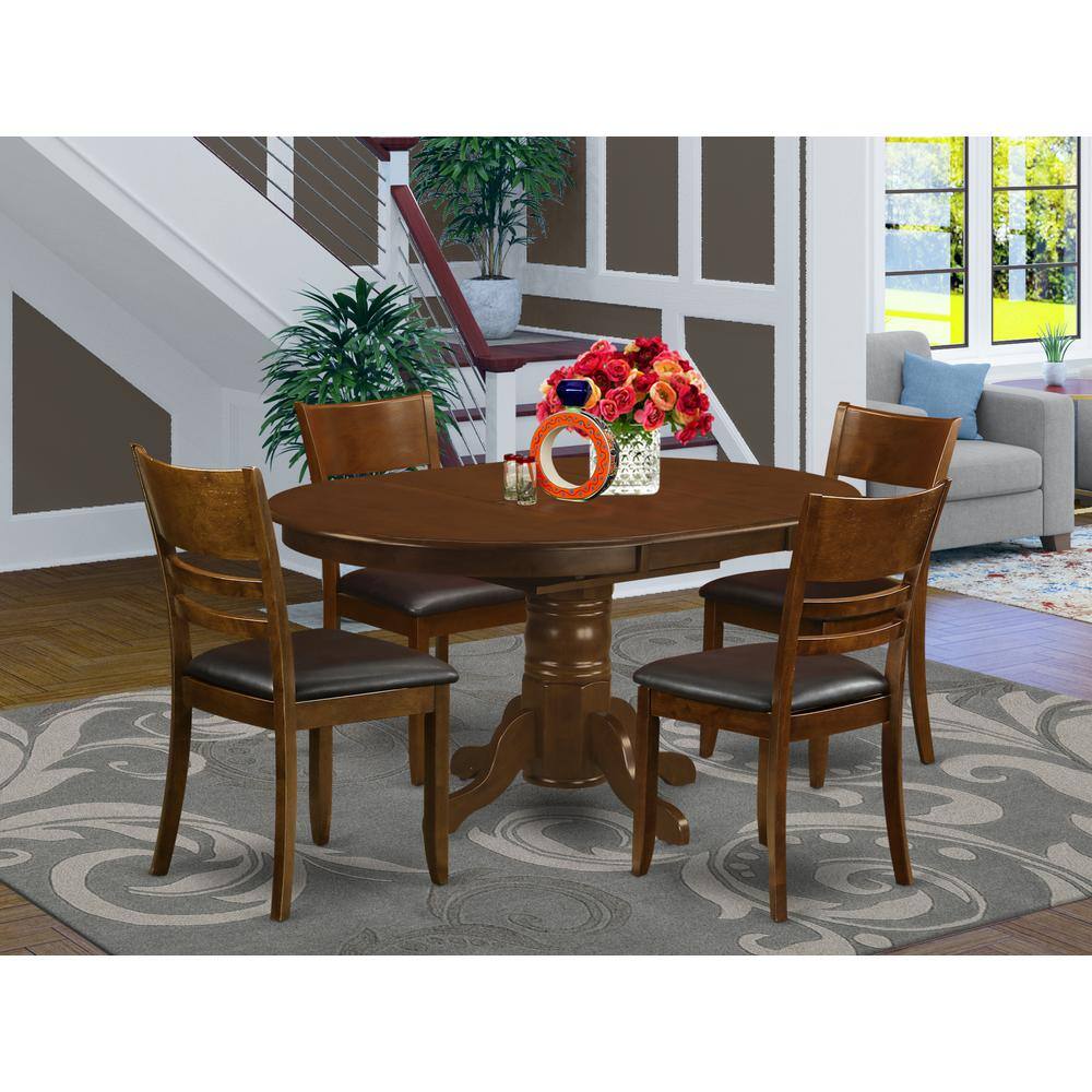 Back. East West Furniture - 5 Pc Kenley with a 18" Leaf and 4 Leather Chairs - Espresso.