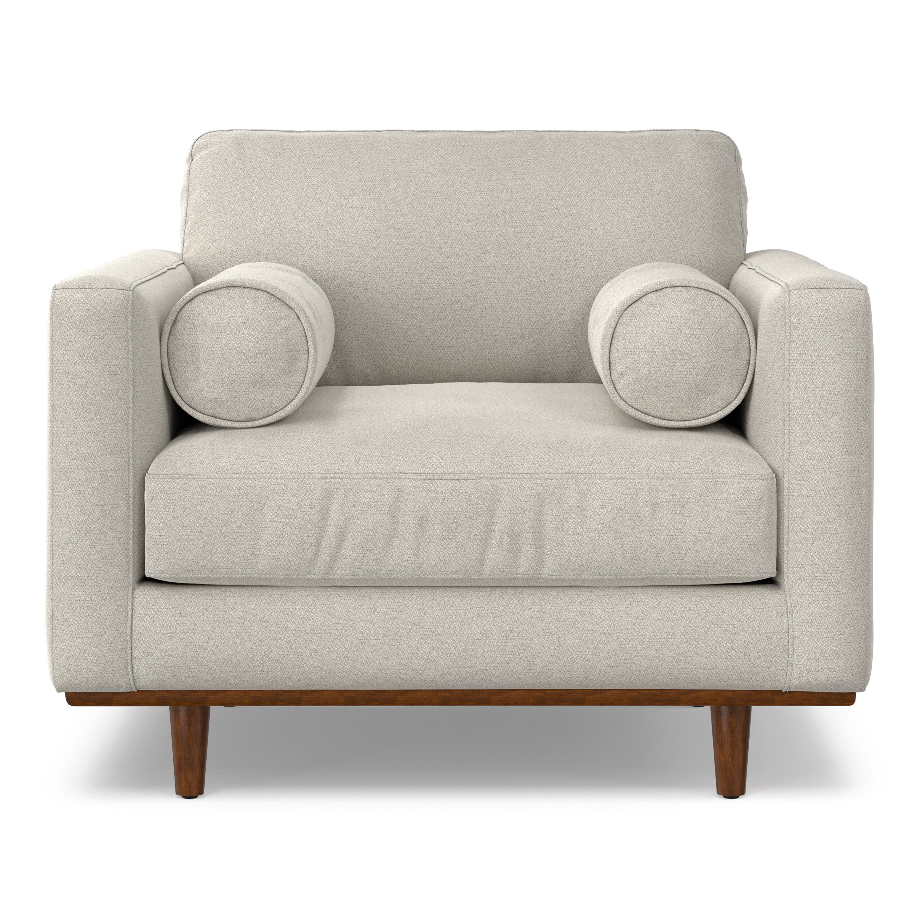 Left. Simpli Home - Morrison 42 inch Wide Mid-Century Modern Arm Chair in Cream White - Cream White.