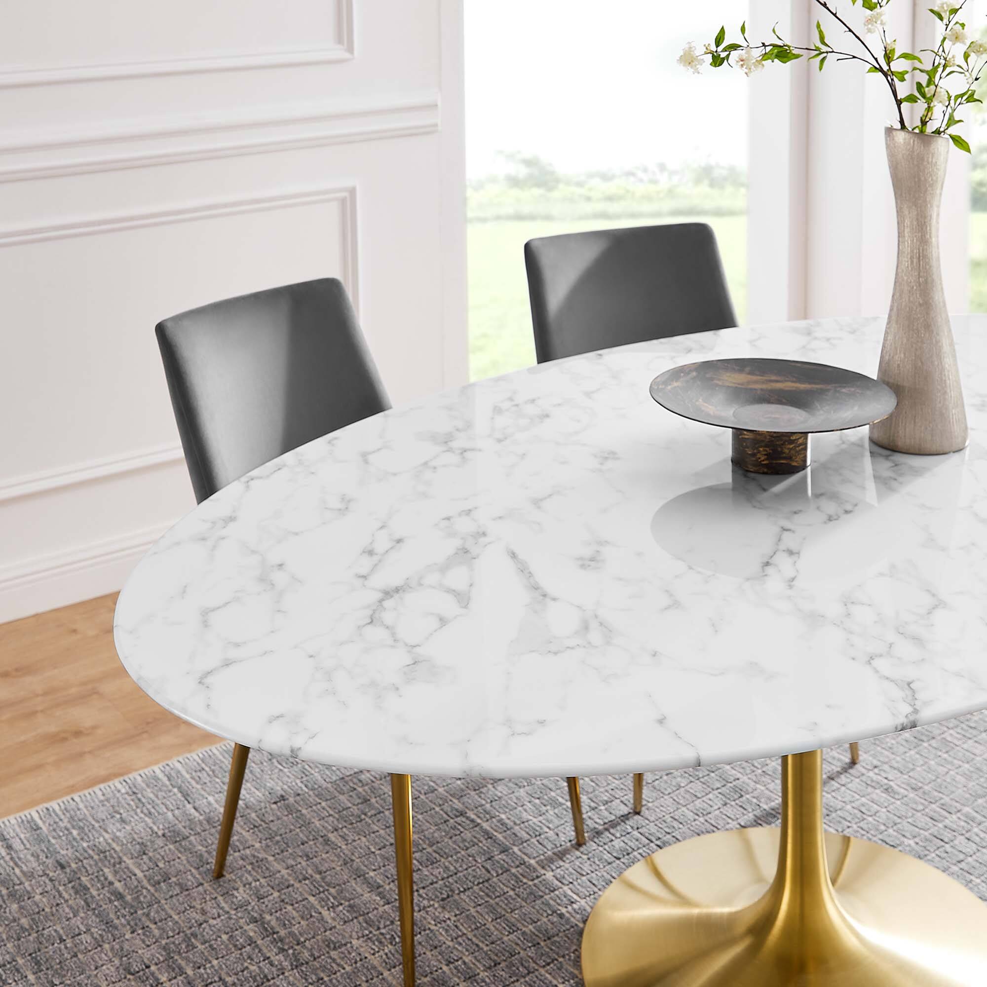 Alt View 6. Modway - Lippa 78" Oval Faux Marble Dining Table by Modway - Gold White.